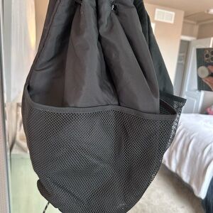 Black Drawstring Mesh Pocket Bag